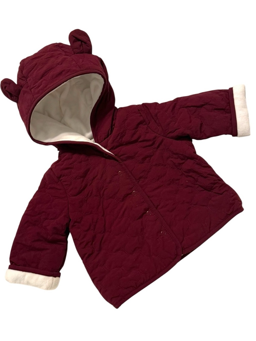 First Impressions Quilted Hooded Jacket Coat Bear Ears Scarlet Wine 6-9 Months